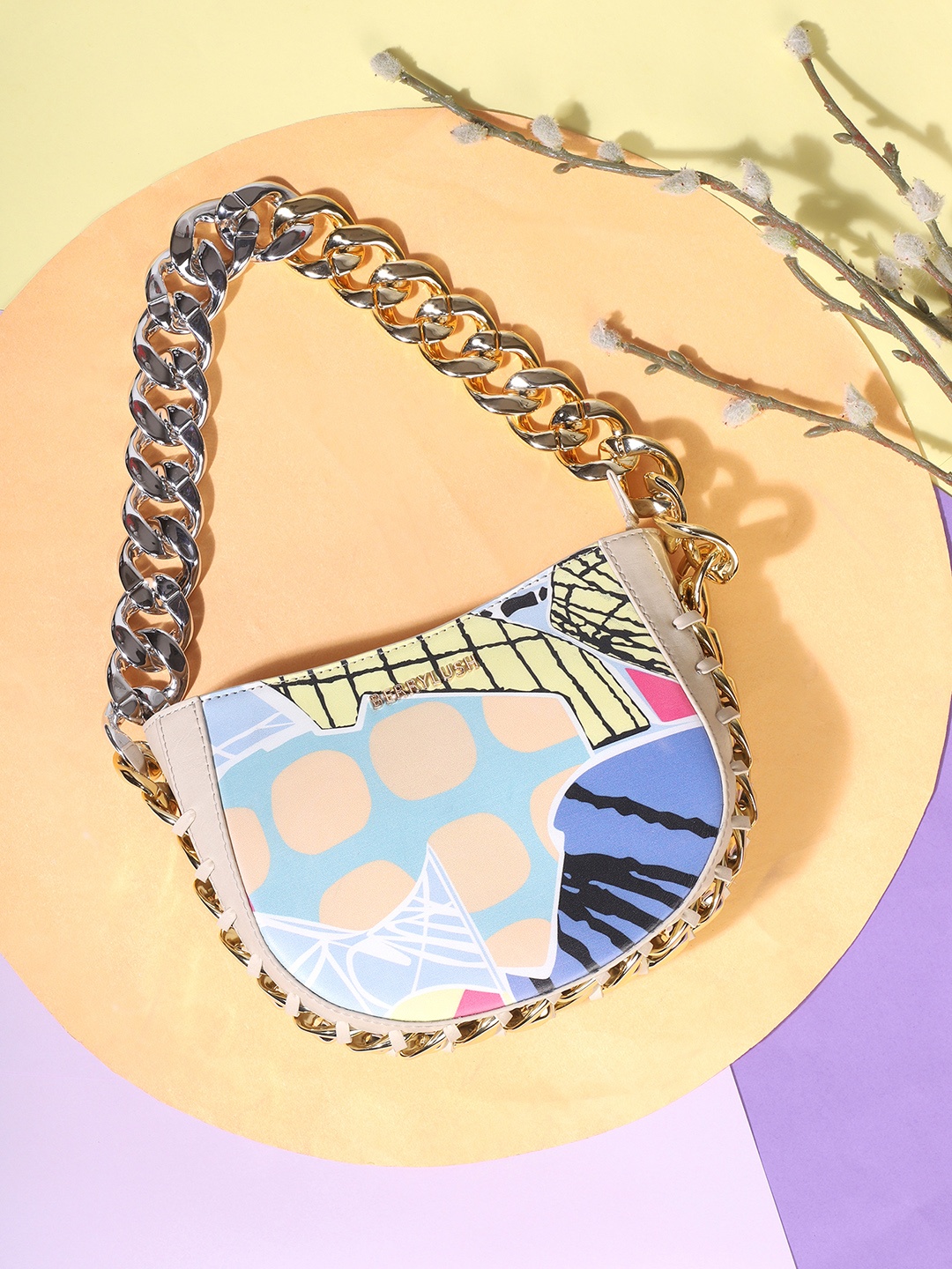 

Berrylush Printed Half Moon Handheld Bag, Multi