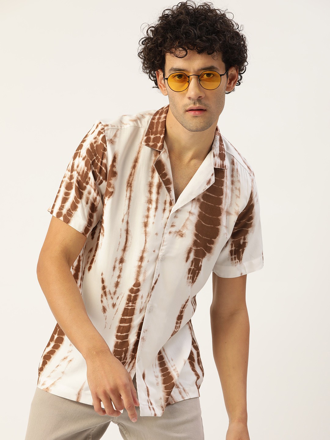 

Kook N Keech Classic Printed Cuban Collar Casual Resort Shirt, White