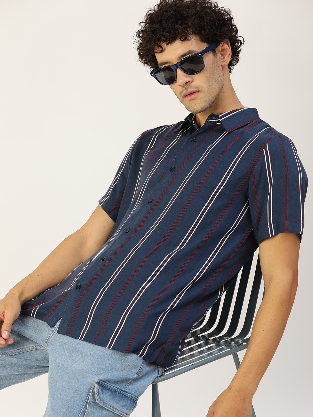 

Kook N Keech Classic Striped Casual Shirt, Navy blue
