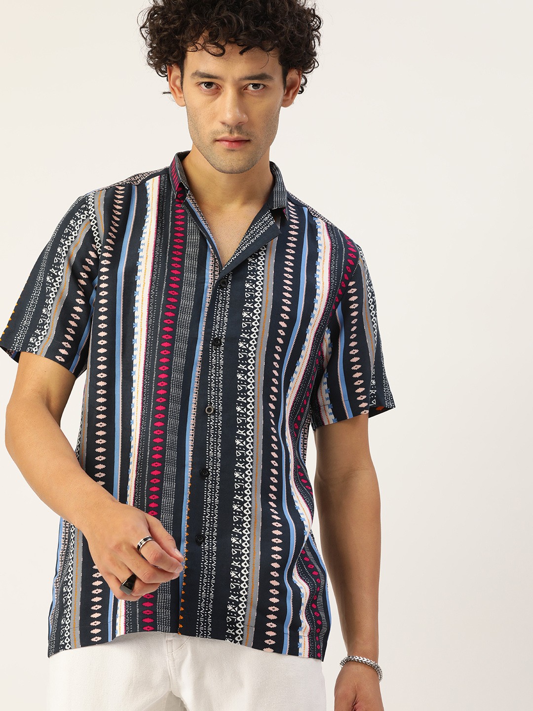 

Kook N Keech Classic Printed Cuban Collar Casual Resort Shirt, Multi