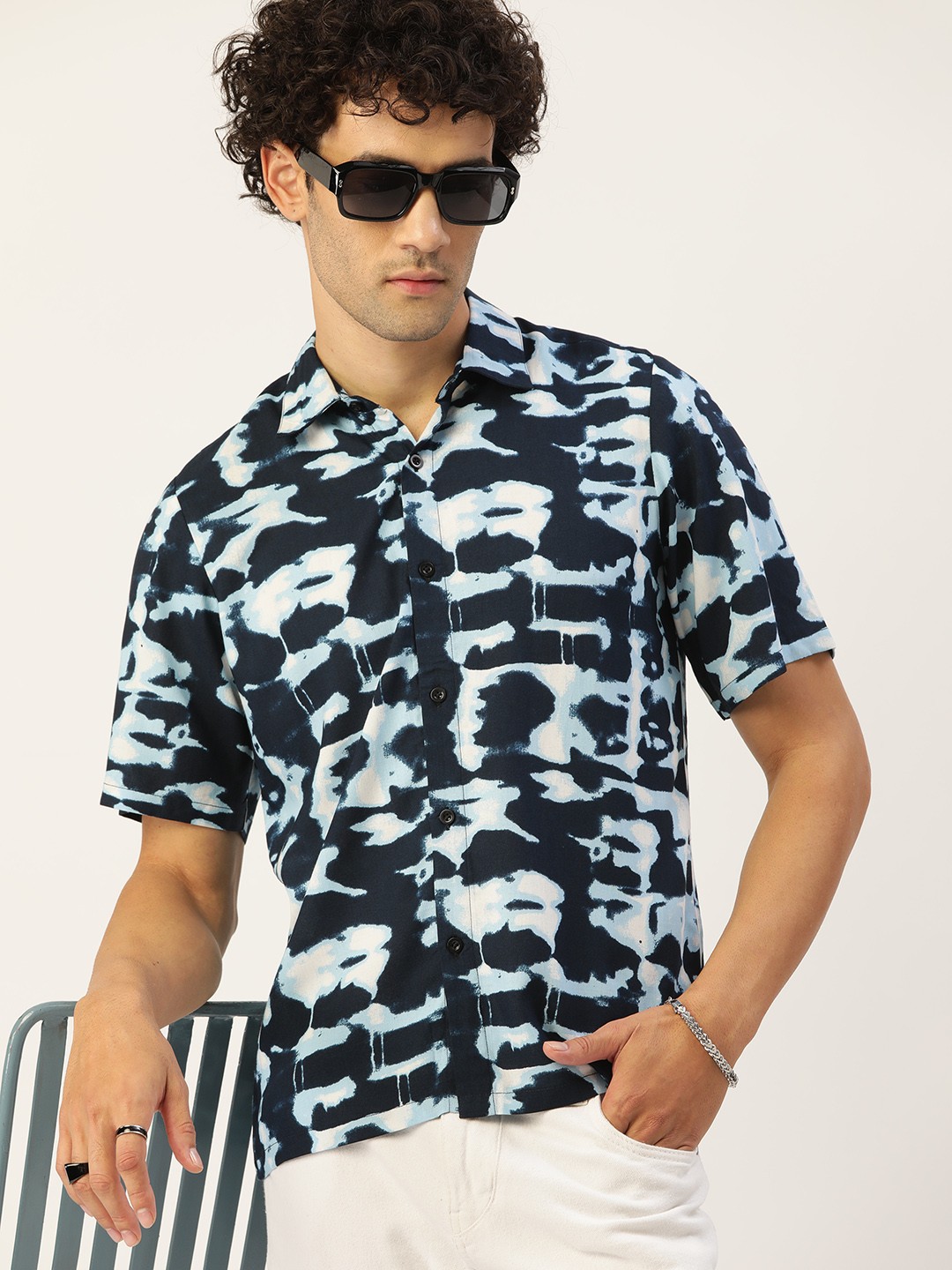 

Kook N Keech Classic Opaque Printed Casual Shirt, Navy blue