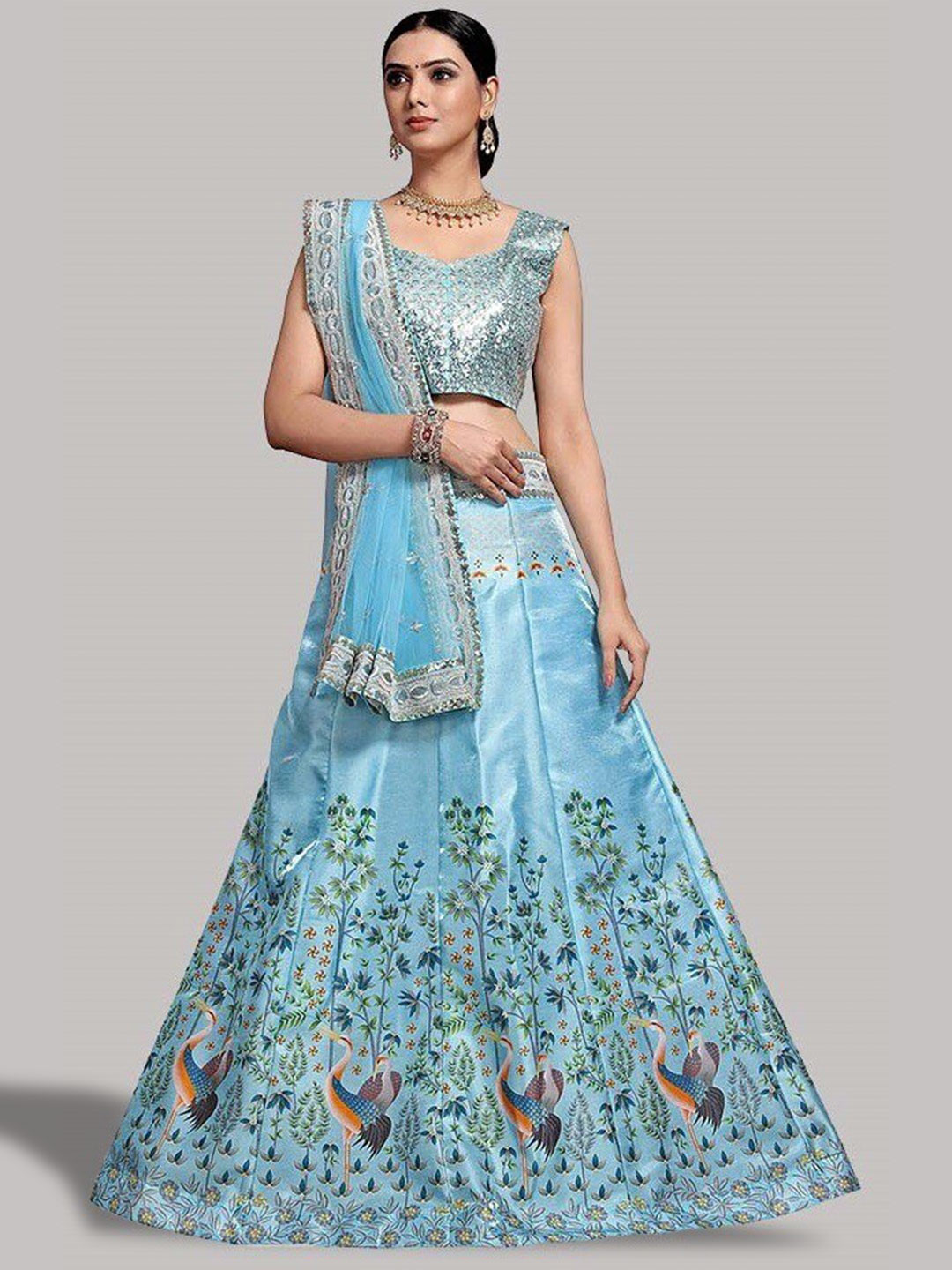 

Fashion Basket Embroidered Semi-Stitched Lehenga & Unstitched Blouse With Dupatta, Blue