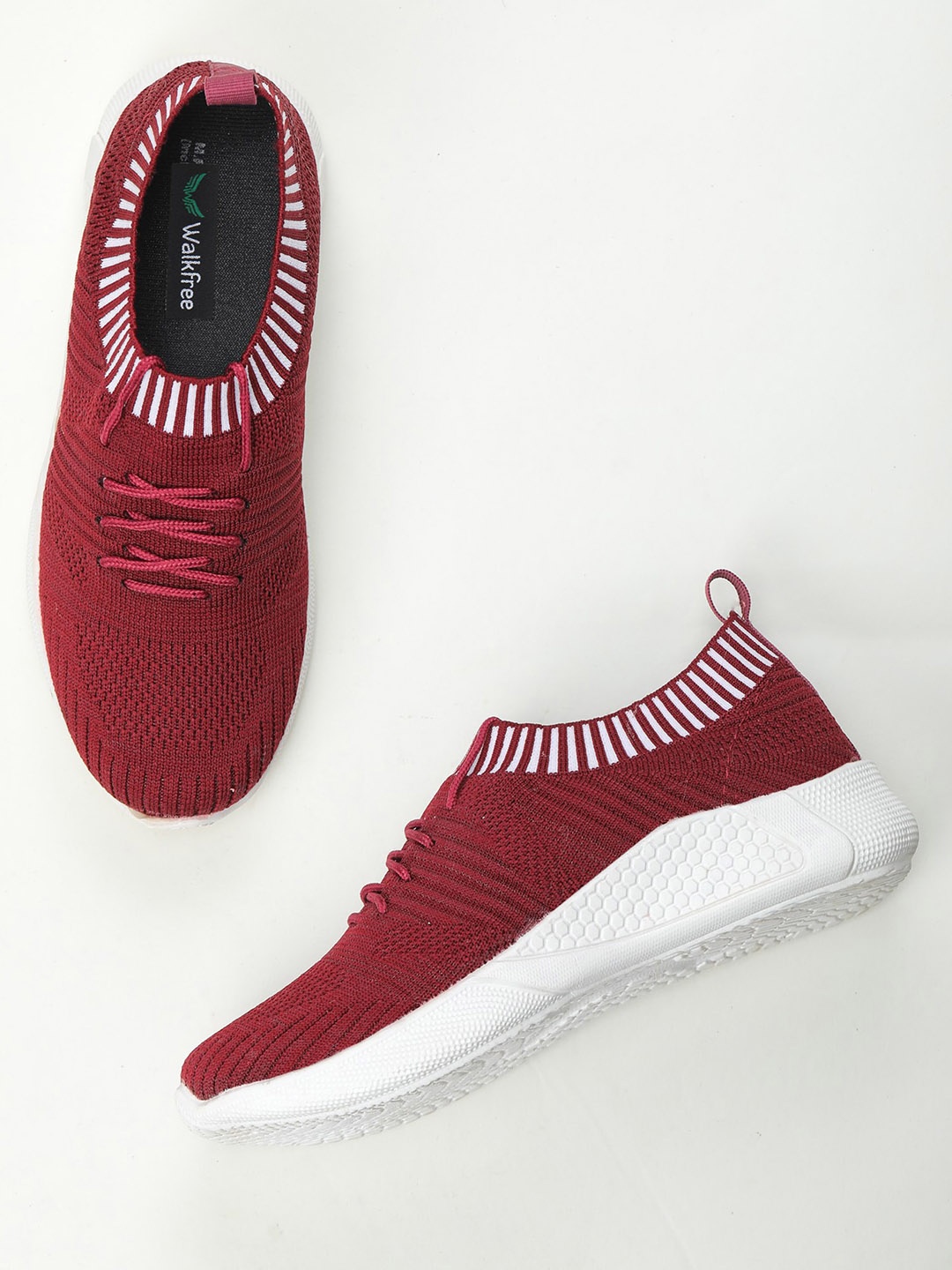 

Walkfree Women Striped Lace-Up Canvas Sneakers, Maroon