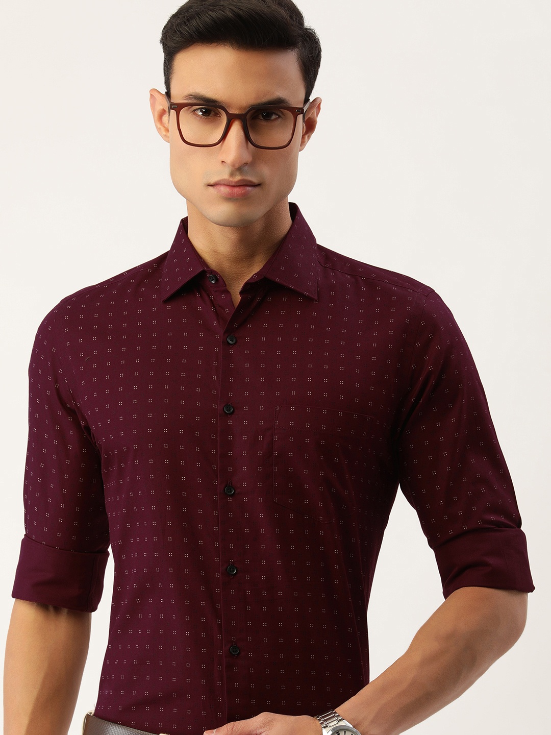 

IVOC Slim Fit Printed Pure Cotton Formal Shirt, Maroon