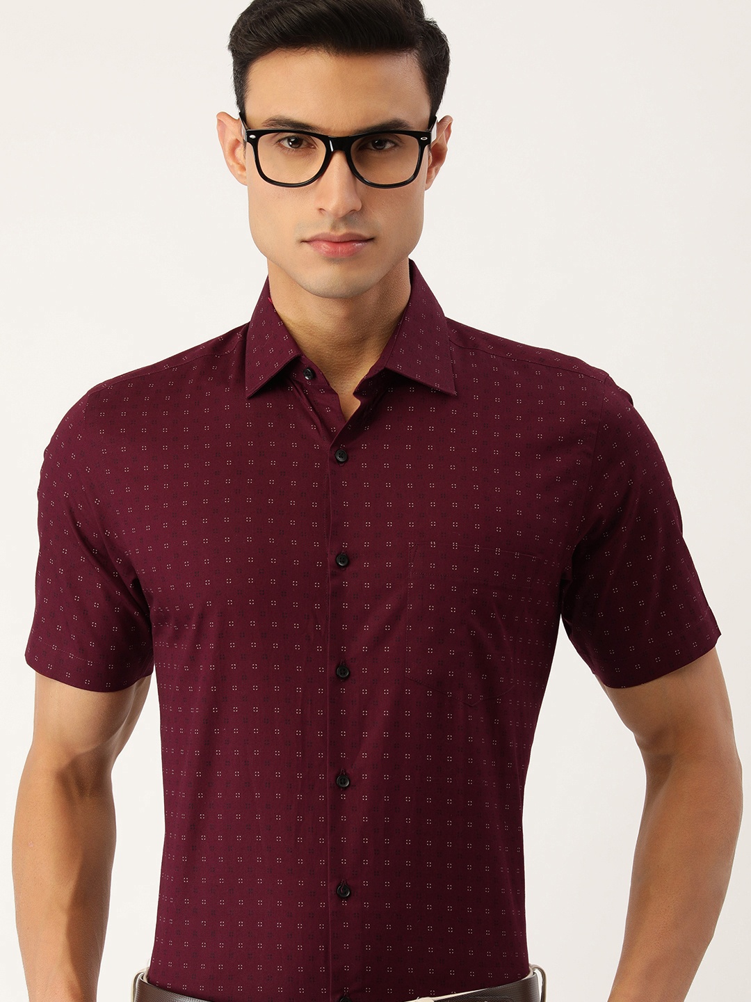 

IVOC Slim Fit Printed Pure Cotton Formal Shirt, Maroon