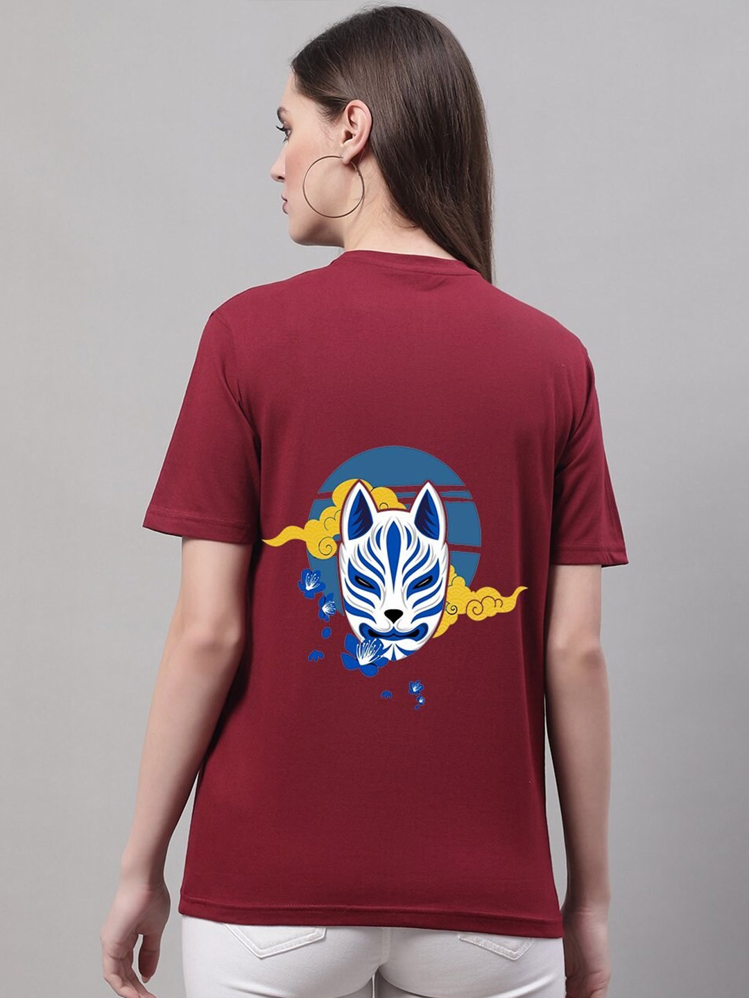 

borse lele Women Printed Cotton T-shirt, Maroon