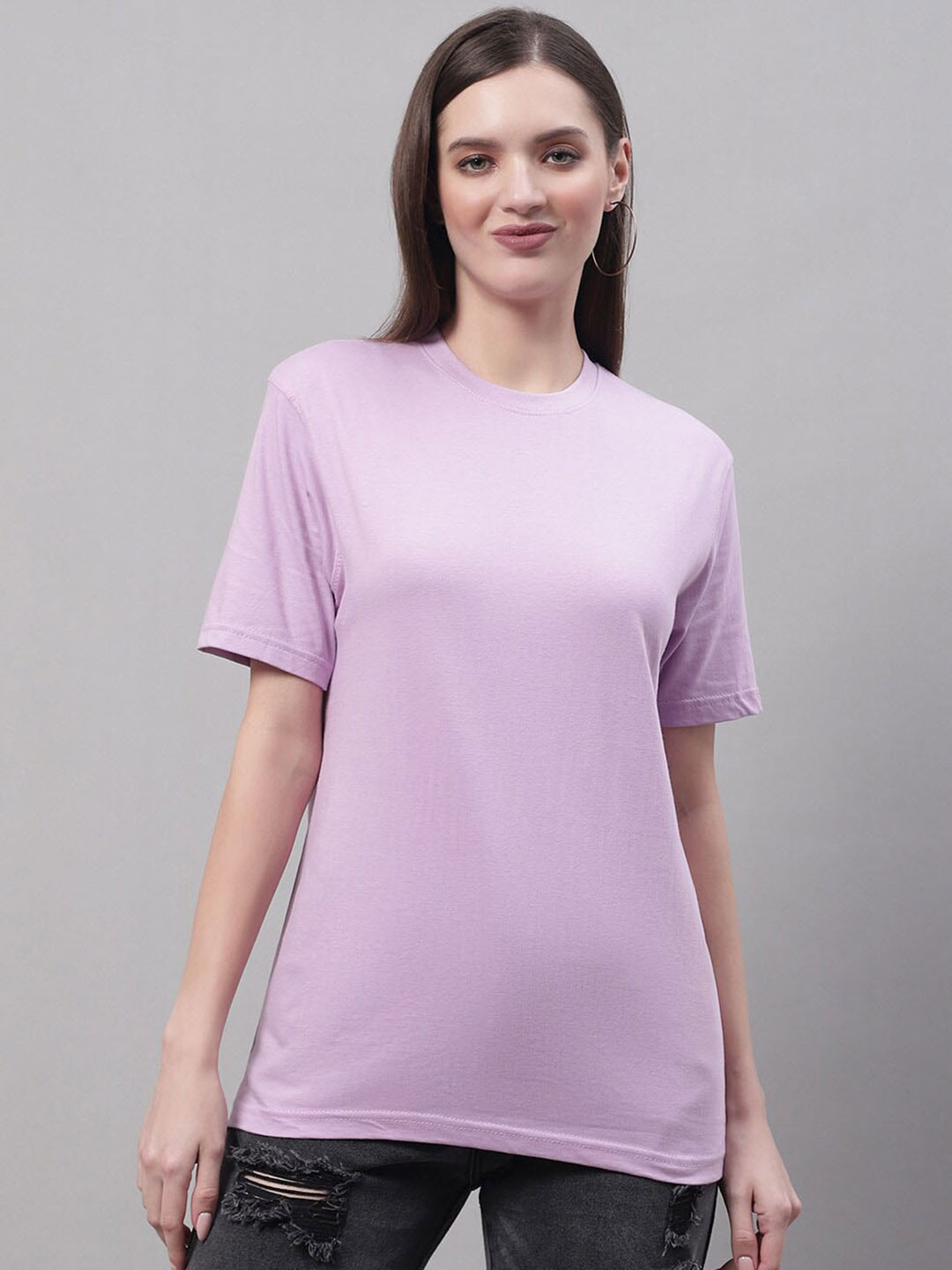 

borse lele Round Neck Pure Cotton T-shirt, Lavender