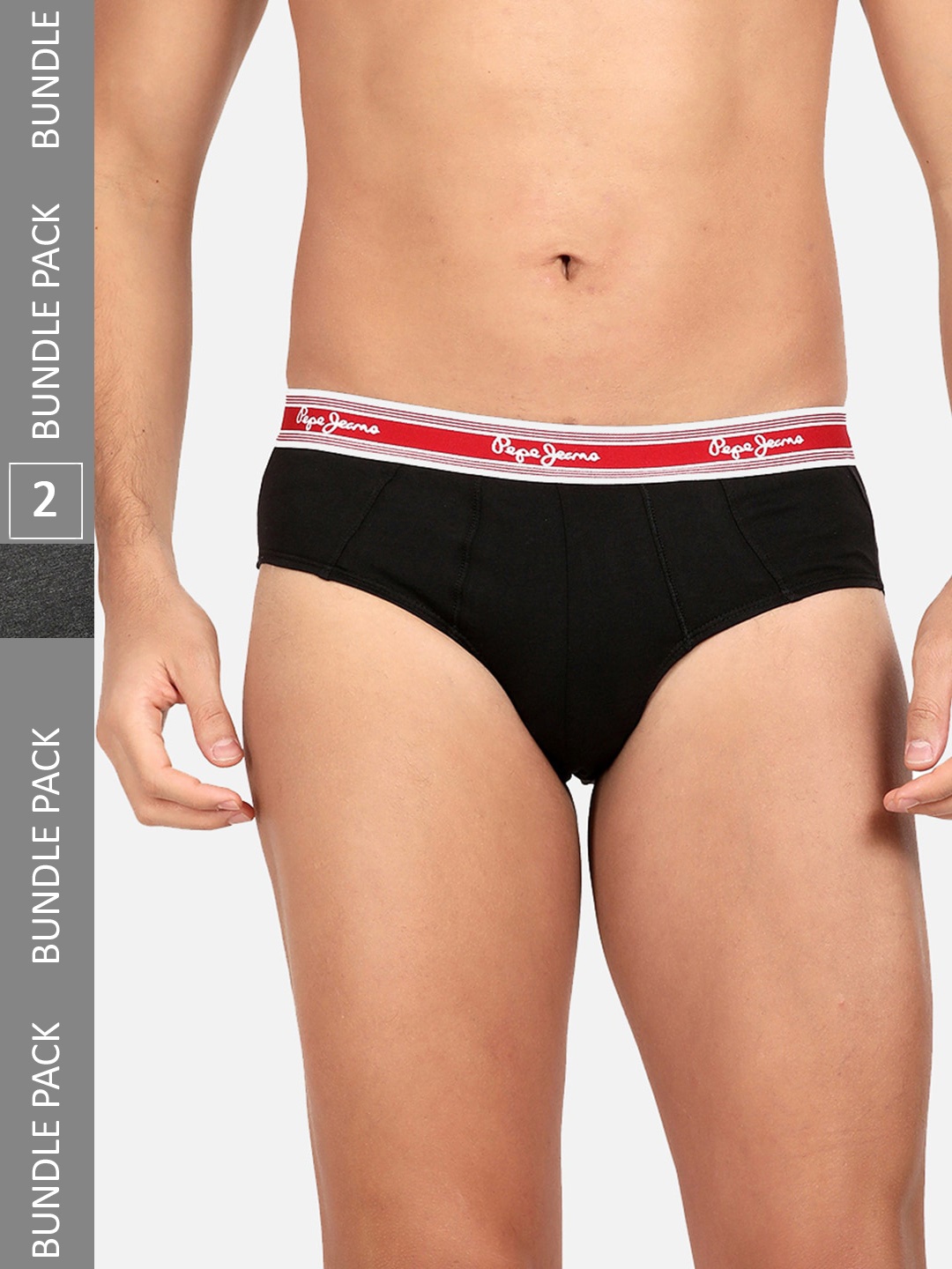 

Pepe Jeans Men Pack Of 2 Brand Name Printed Detail Cotton Basic Briefs, Charcoal