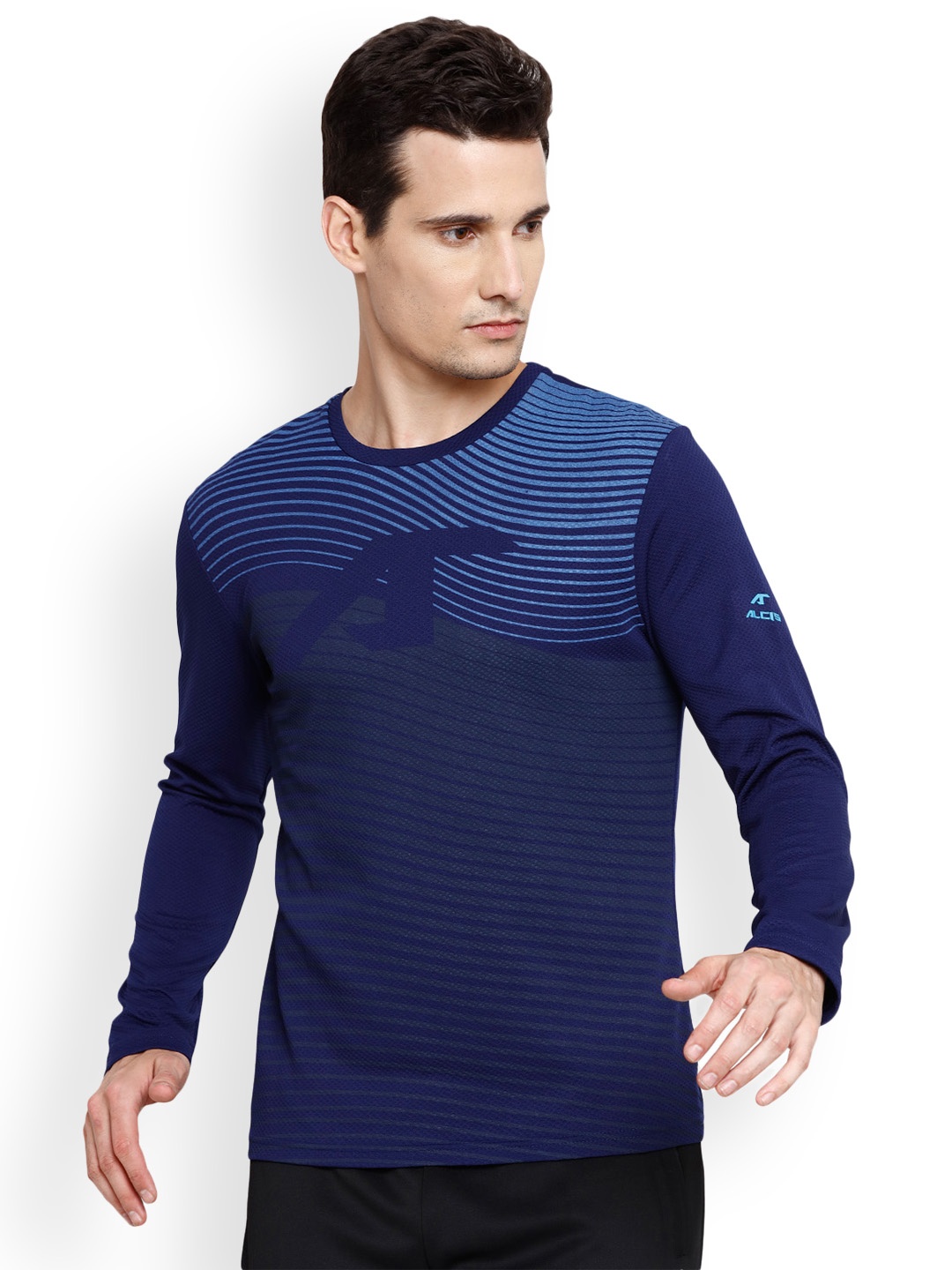 

Alcis Men Navy Blue Striped Round Neck T-shirt