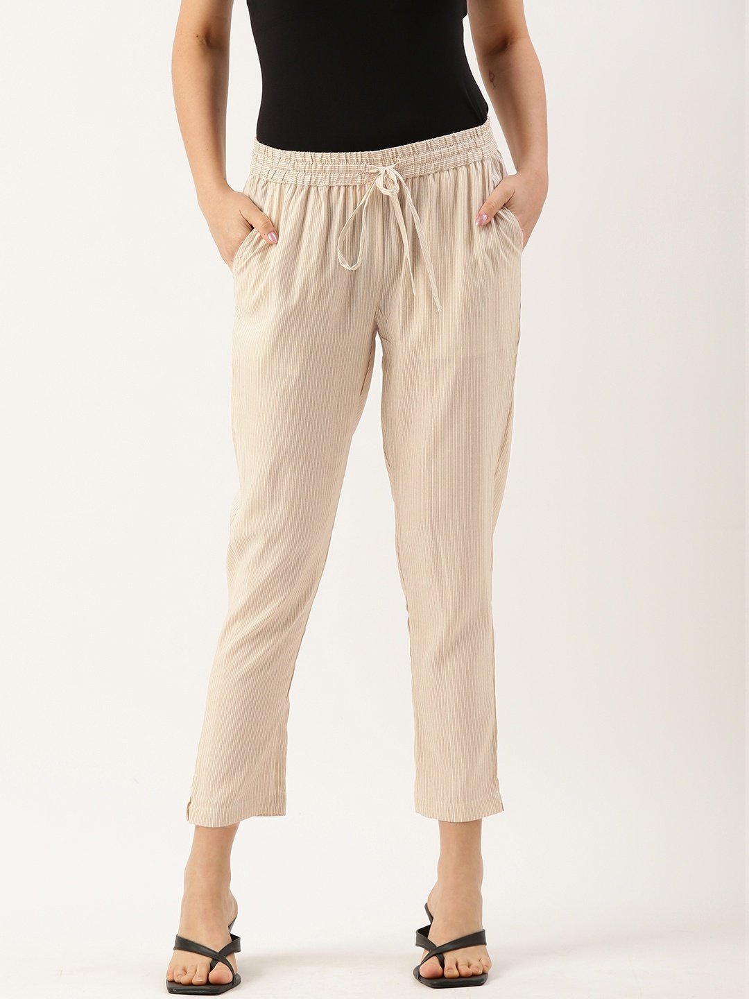 

AMUKTI Striped Pencil Trousers, Beige