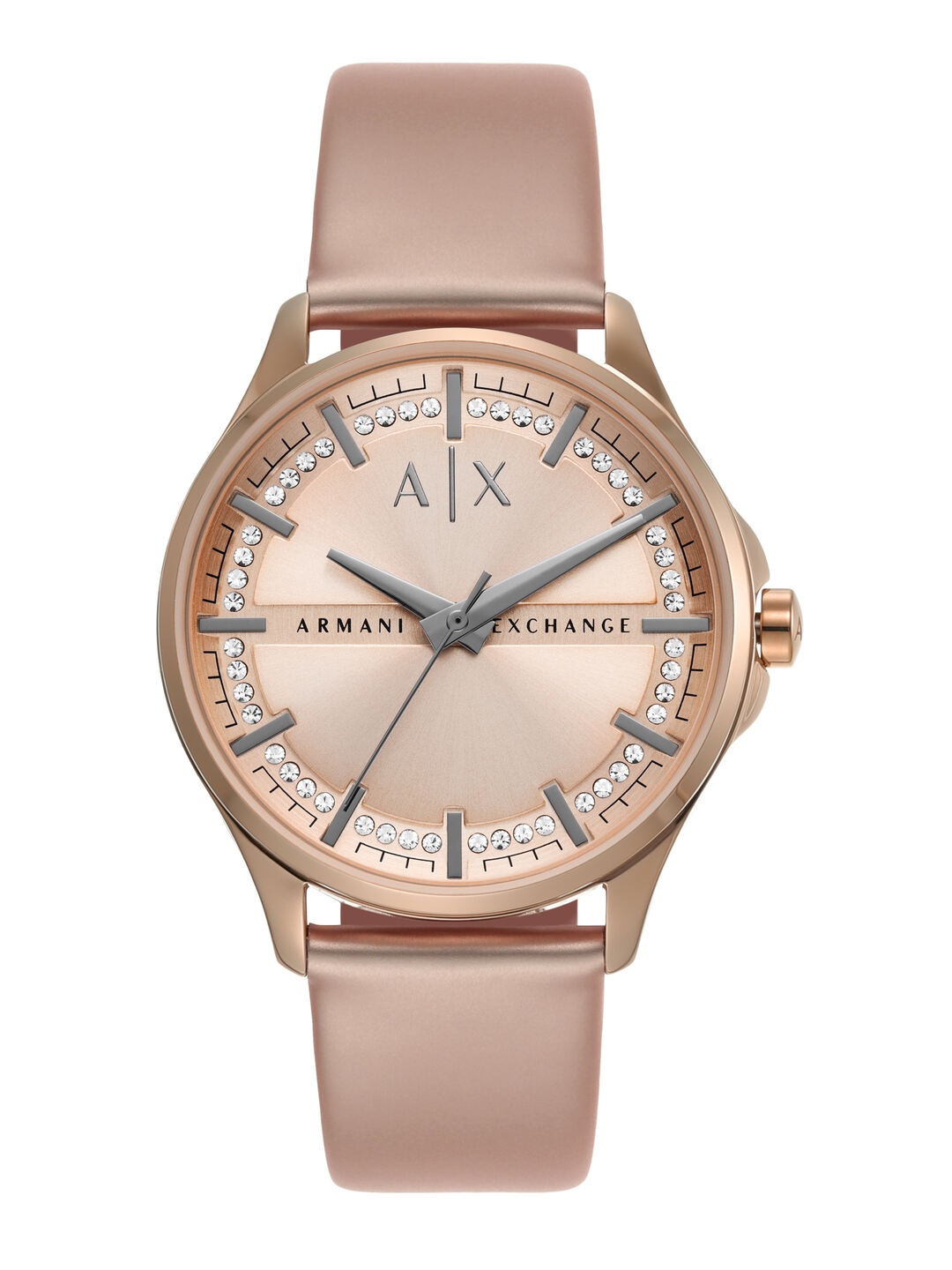 

Armani Exchange Women Embellished Leather Analogue Watch AX5272-Rose Gold