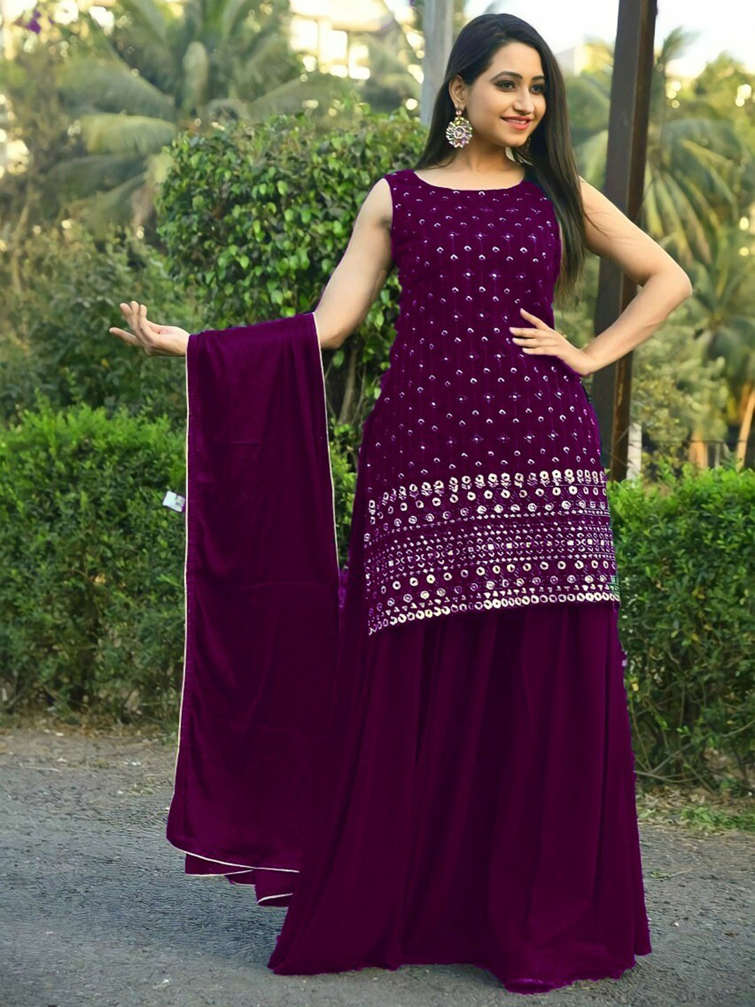 

Ethnic Yard Embroidered Semi-Stitched Dress Material, Purple