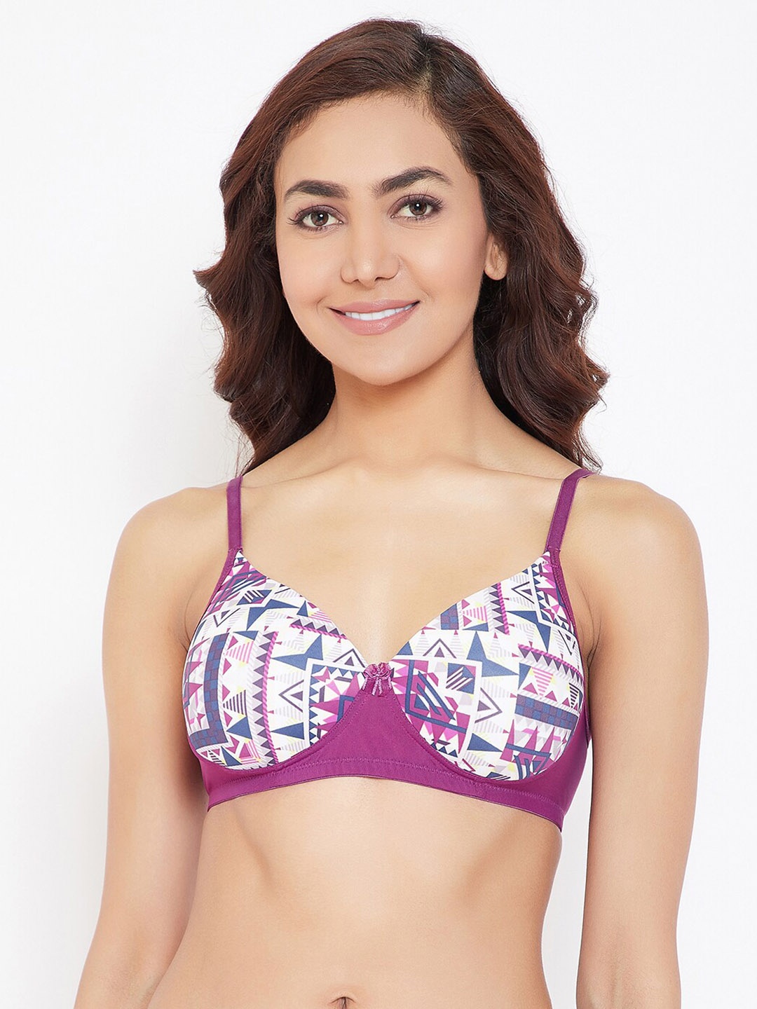 

Clovia Printed Lightly Padded Seamless T-shirt Bra, Purple