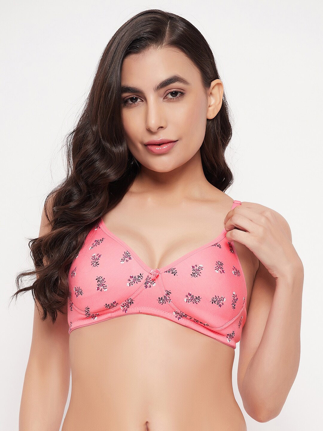 

Clovia Floral Non-Wired Lightly Padded Cotton T-shirt Bra, Pink