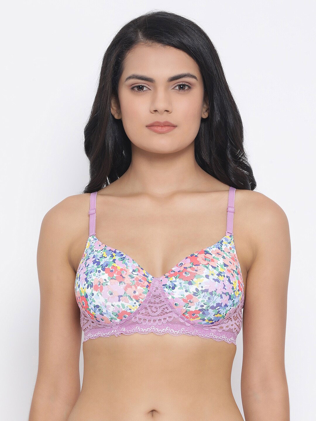 

Clovia Floral Non-Wired Lightly Padded T-shirt Bra, Purple