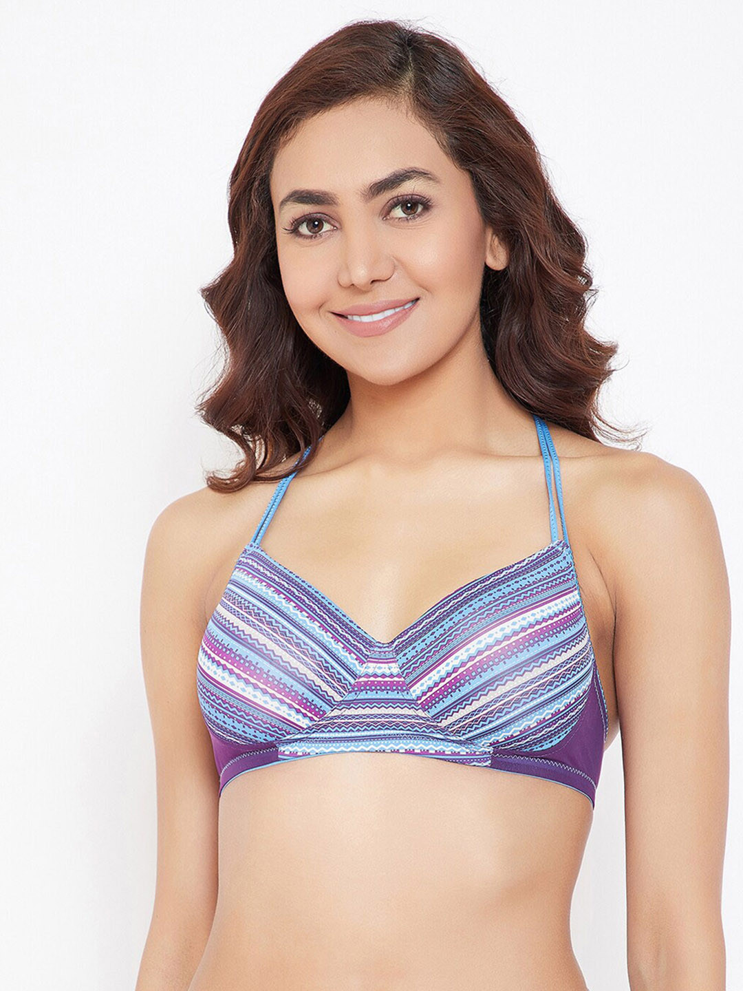 

Clovia Geometric Printed Non-Wired Lightly Padded T-shirt Bra, Blue