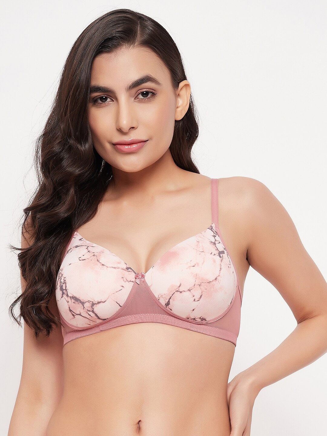 

Clovia Abstract Printed Heavily Padded Non-Wired Demi Cup Push-Up Bra, Pink