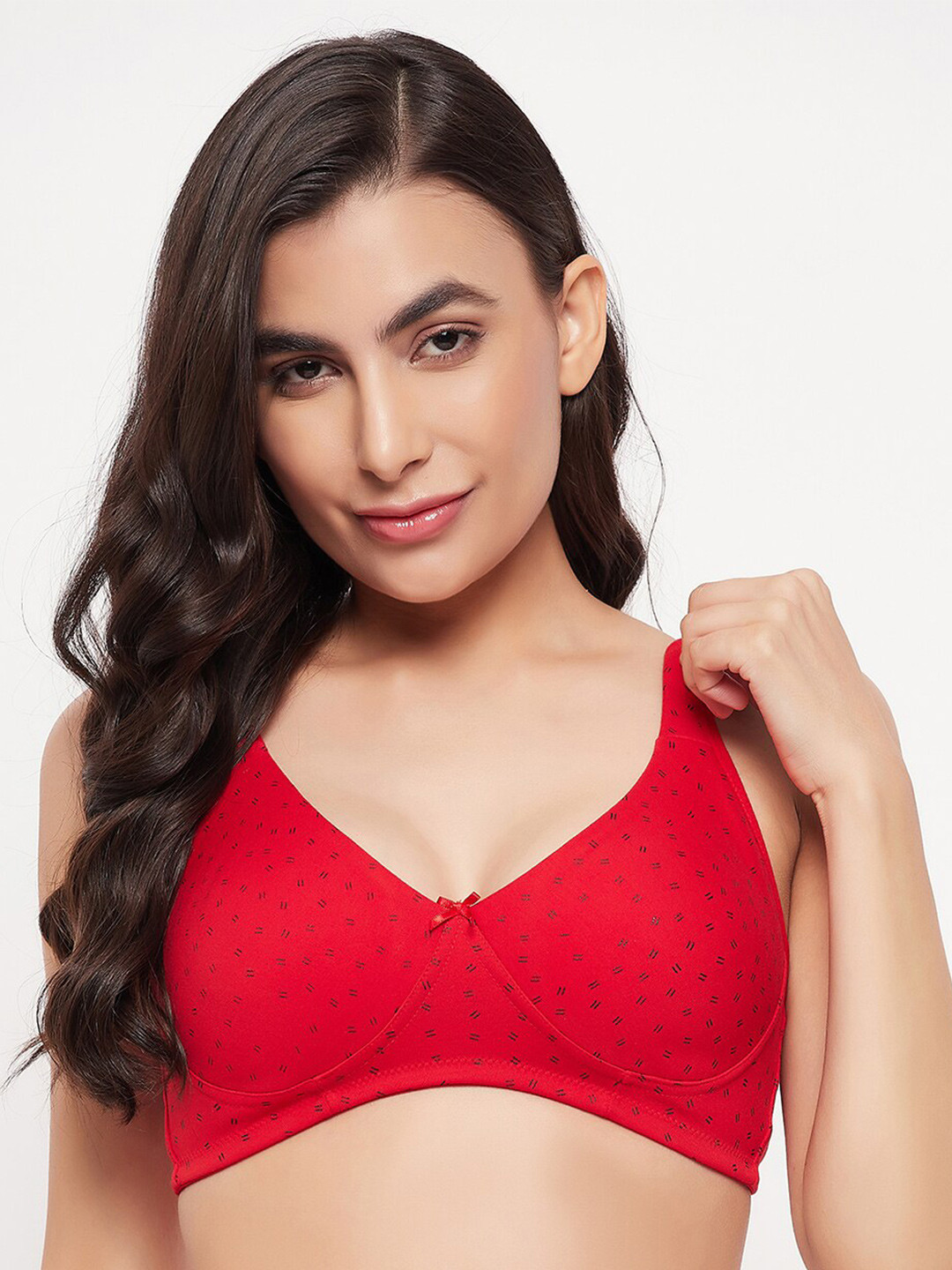 

Clovia Printed Lightly Padded Non-Wired Cotton T-shirt Bra, Red