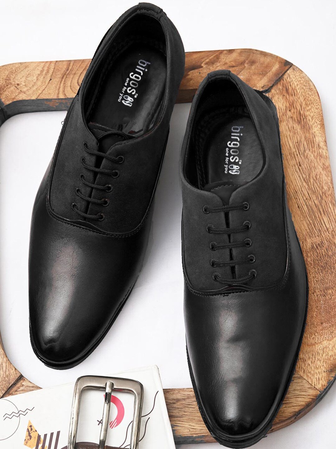 

birgos Men Pure Leather Formal Oxfords, Black