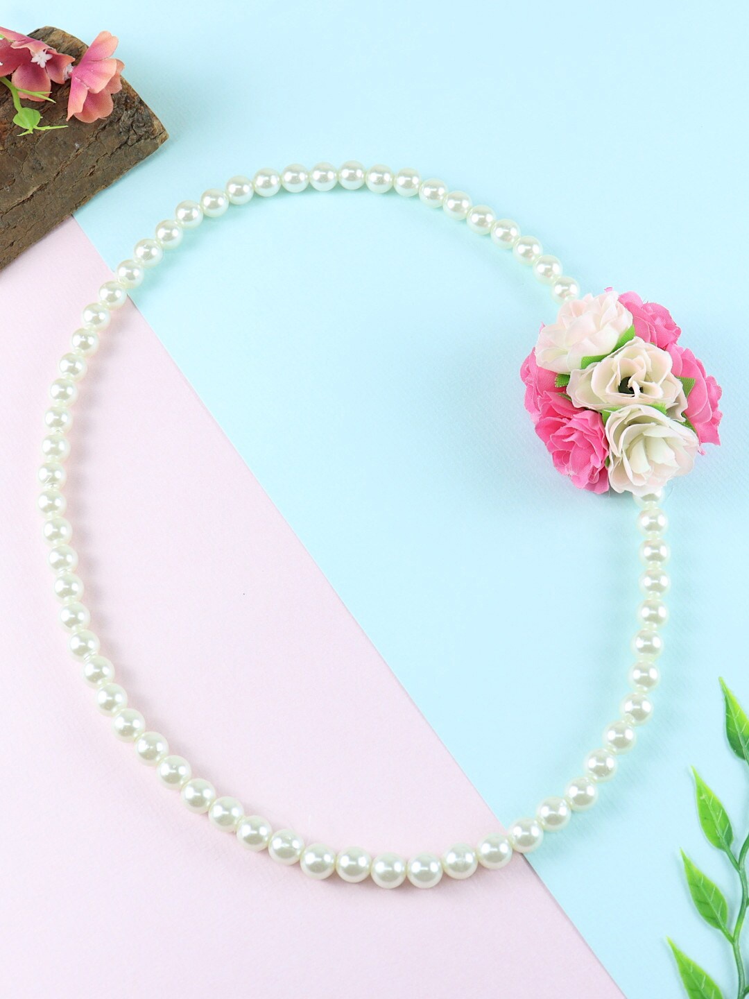 

Asthetika Kids Girls Floral Pearl Beaded Necklace, Pink
