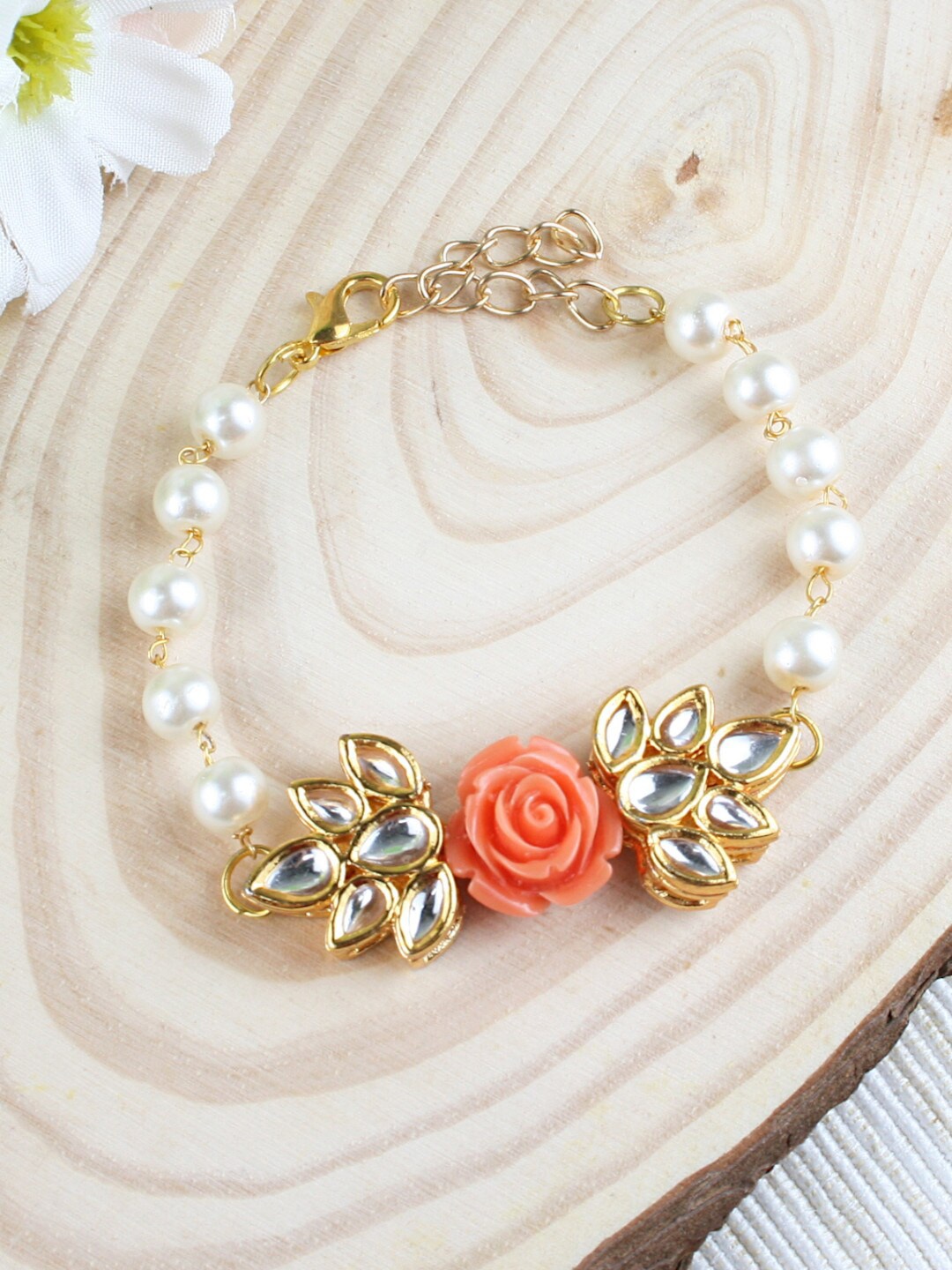 

Asthetika Kids Girls Kundan Gold-Plated Rose Link Bracelet