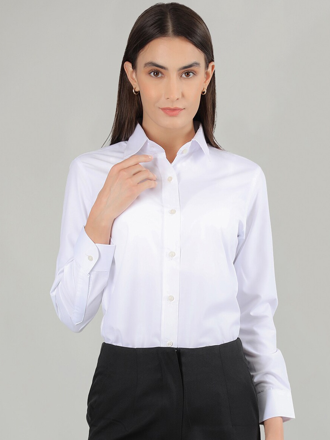 

Dlanxa Long Sleeves Button Cuff Slim Fit Formal Shirt, White