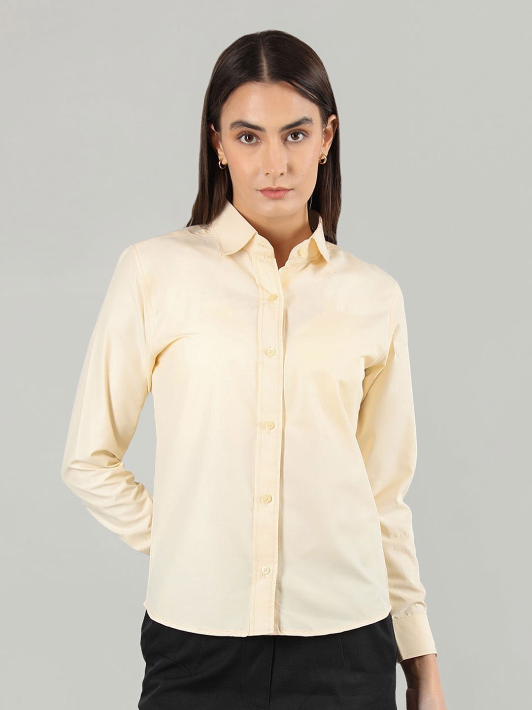

Dlanxa Slim Fit Cuffed Sleeves Formal Shirt, Yellow