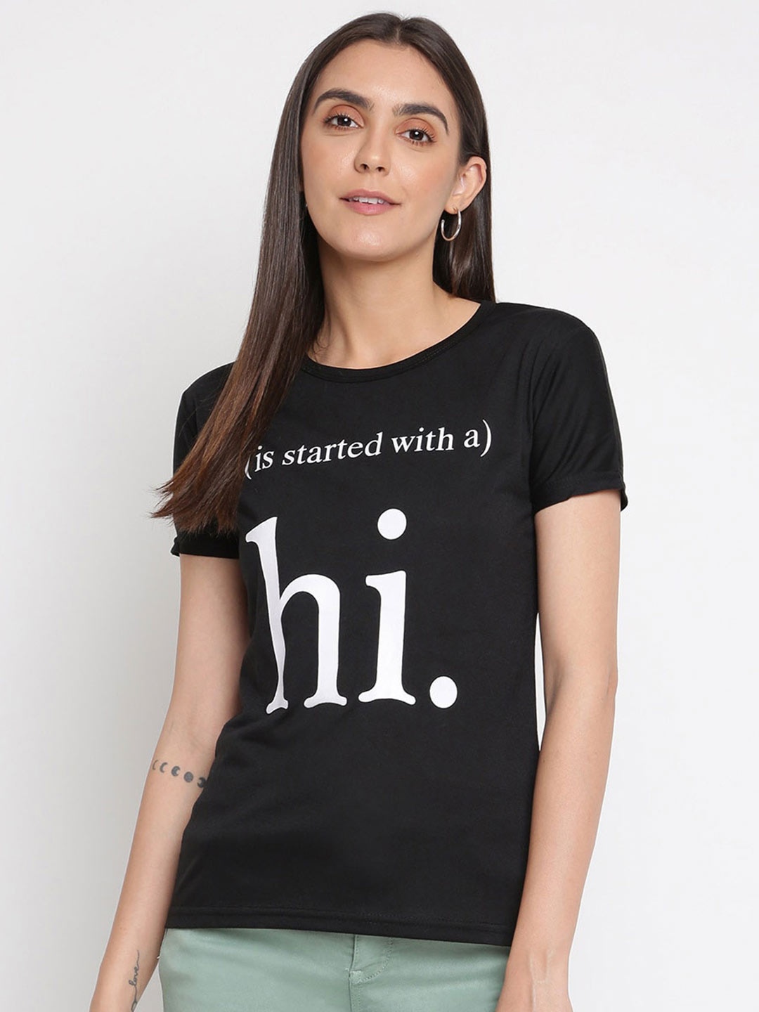 

iki chic Typography Printed T-shirt, Black