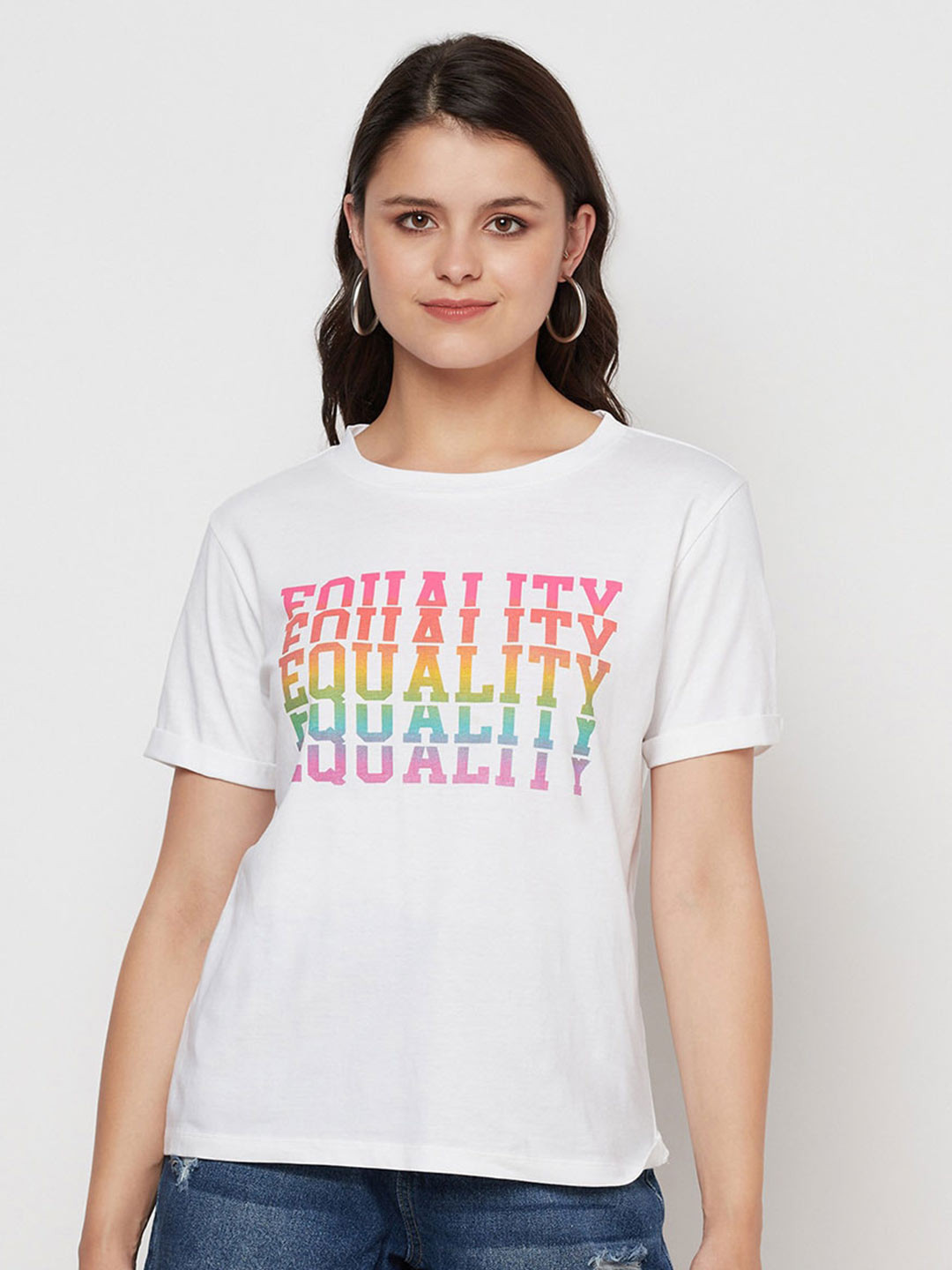 

iki chic Typography Printed T-shirt, White