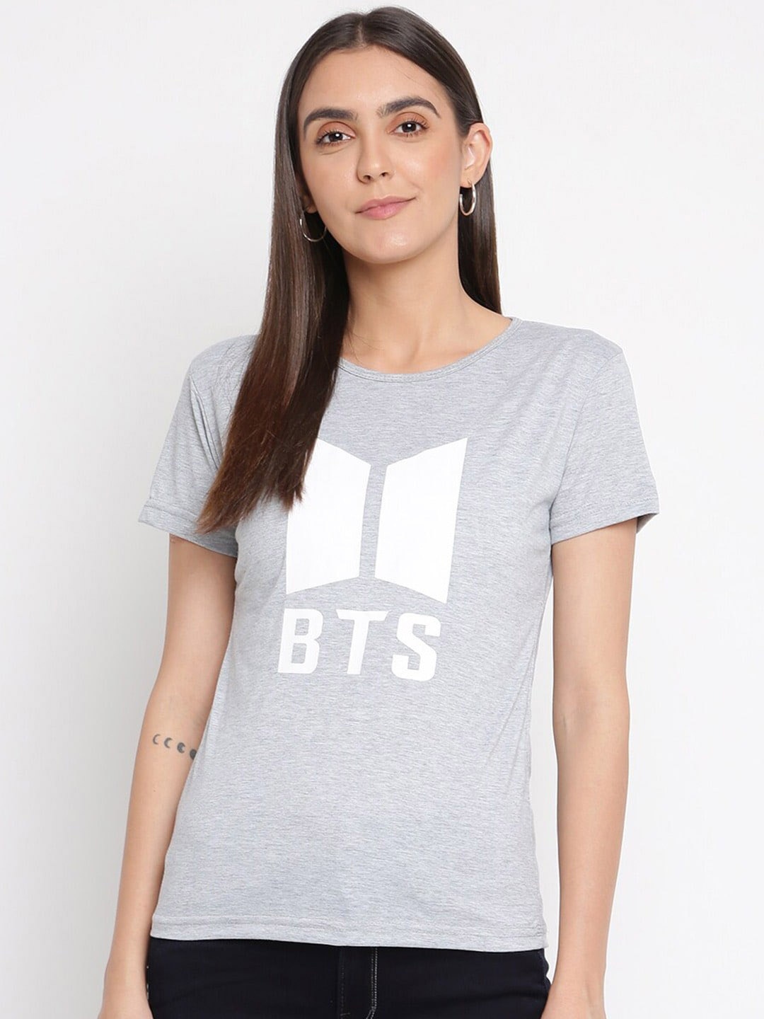 

iki chic Round Neck Typography Printed T-shirt, Grey melange