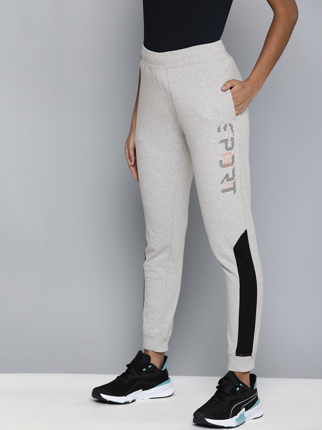 

HRX by Hrithik Roshan Typography Printed Joggers, Grey melange