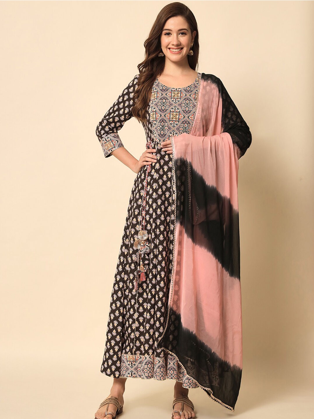 

Meeranshi Brown Ethnic Motifs Maxi Dress