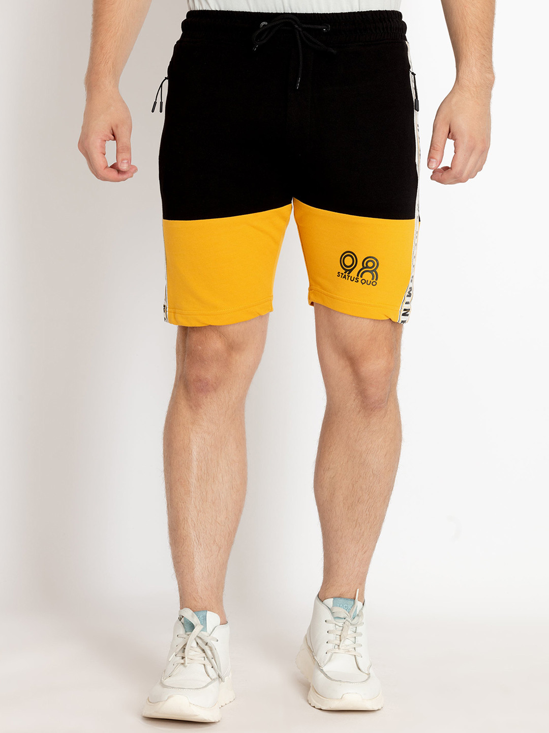 

Status Quo Men Cotton Mid-Rise Colourblocked Shorts, Black
