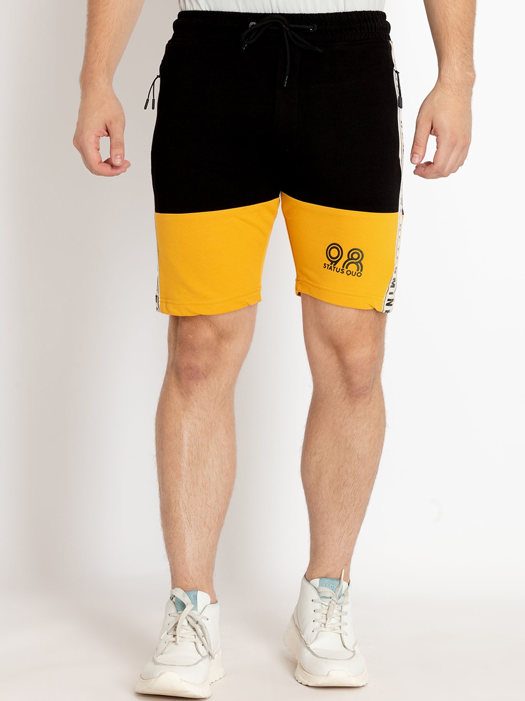 

Status Quo Men Cotton Mid-Rise Colourblocked Shorts, Black