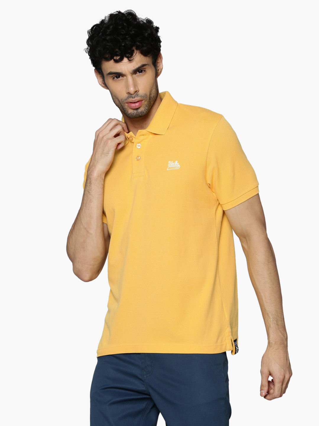 

UCLA Men Yellow Solid Polo Collar T-shirt