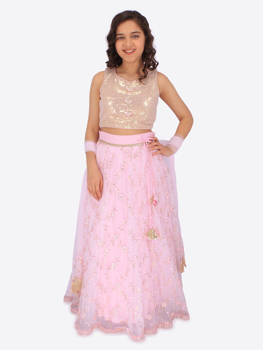 

CUTECUMBER Girls Embellished Sequinned Ready to Wear Lehenga Choli, Pink