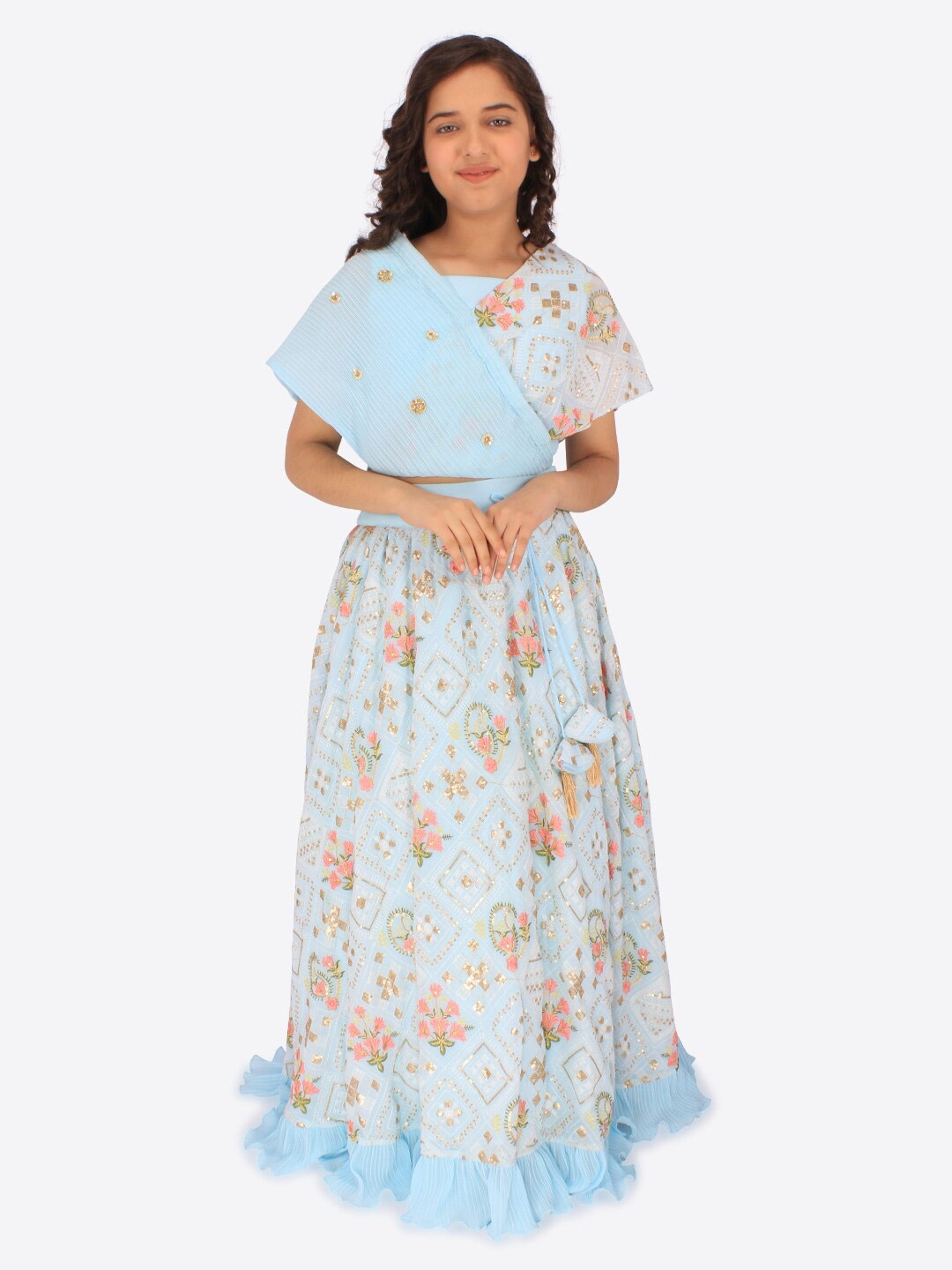 

CUTECUMBER Girls Embroidered Sequinned Ready to Wear Lehenga Choli, Blue