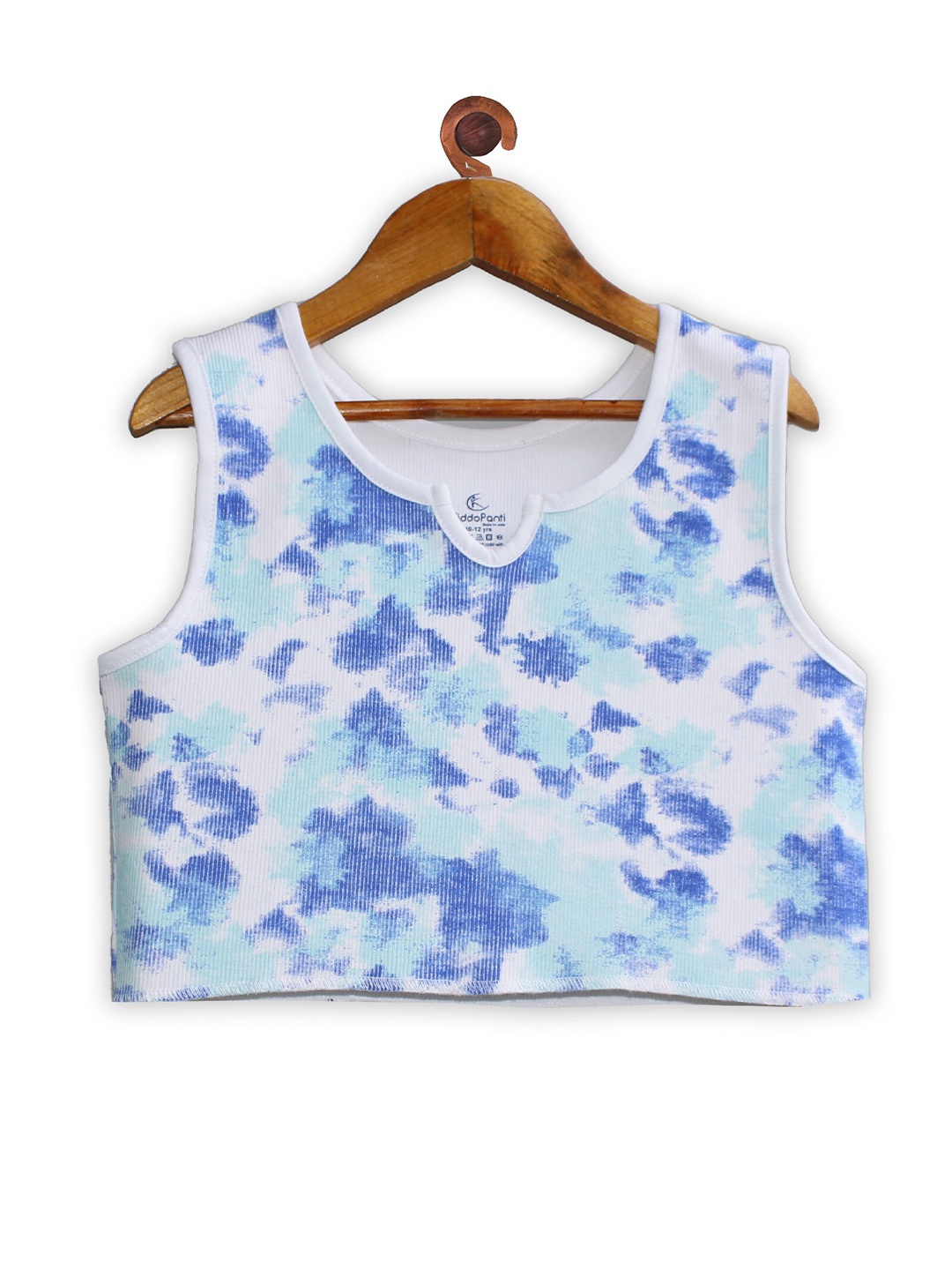 

KiddoPanti Girls Tie & Dye Printed Rib Crop Tank Top, Blue
