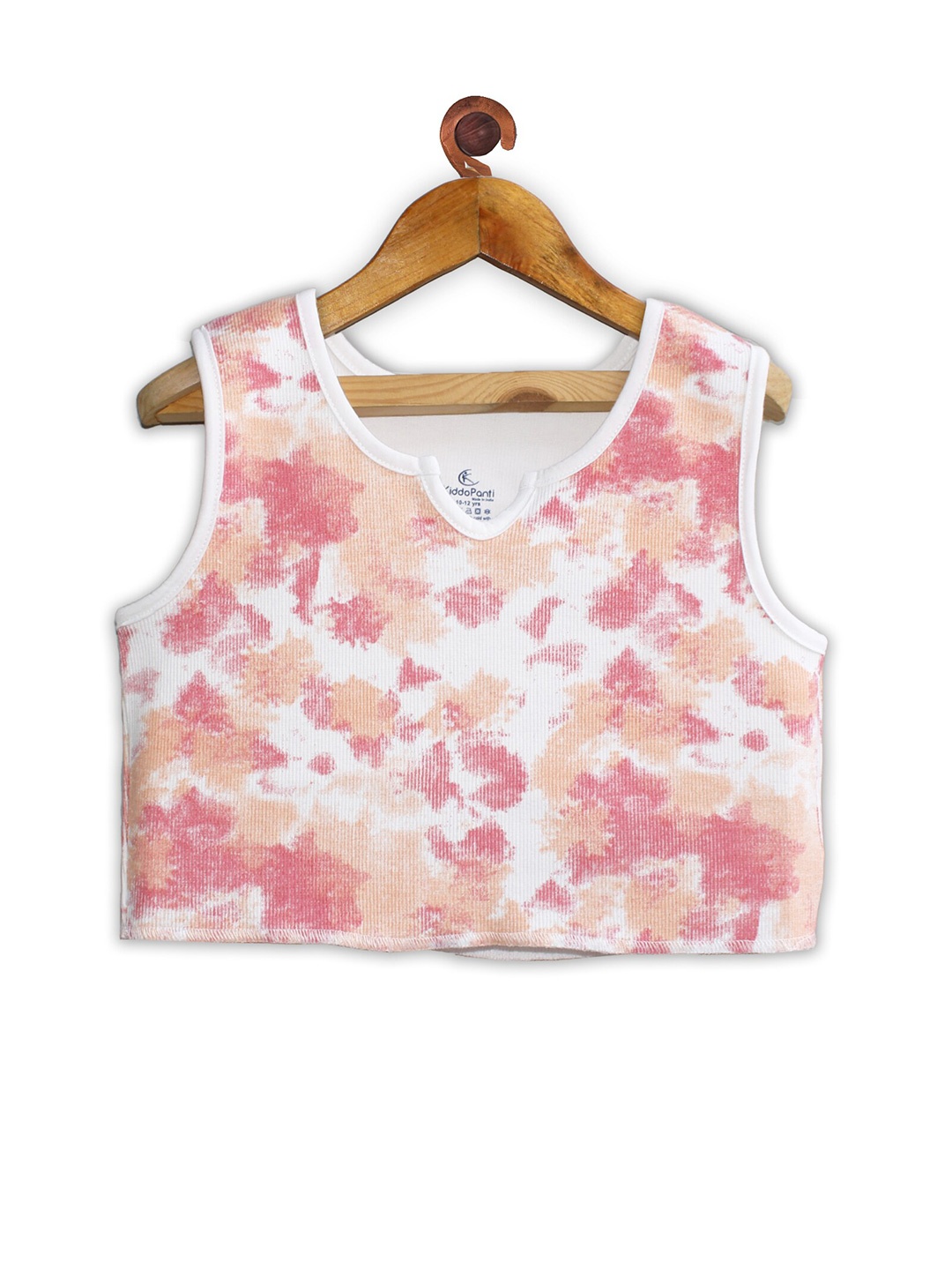 

KiddoPanti Girls Tie & Dye Cotton Lycra Crop Tank Top, Peach