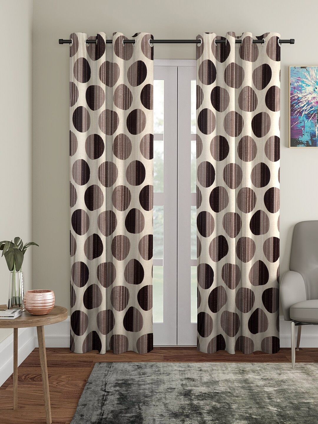 

Cortina Beige & Brown 2 Pieces Geometric Long Door Curtains