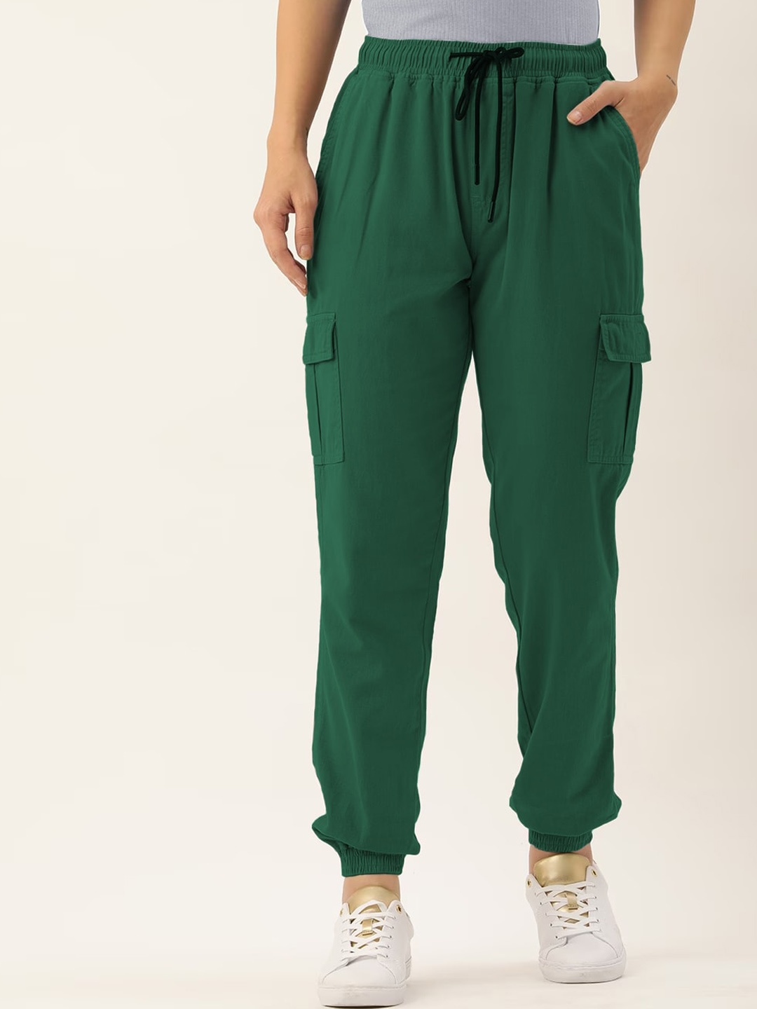 

IVOC Women Cotton Mid Rise Woven Joggers, Green