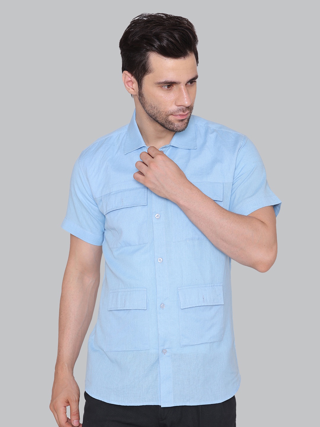 

CUFFS N LASHES Men Slim Fit Casual Cotton Shirt, Blue