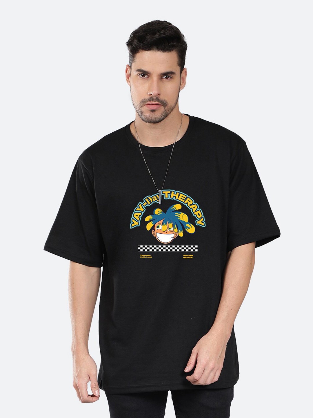 

Mad Over Print Typography Printed Cotton Oversized T-shirt, Black