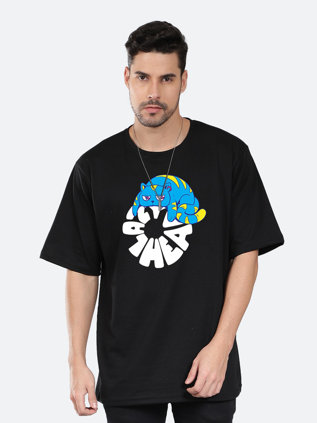 

Mad Over Print Graphic Printed Drop-Shoulder Cotton Oversized T-shirt, Black