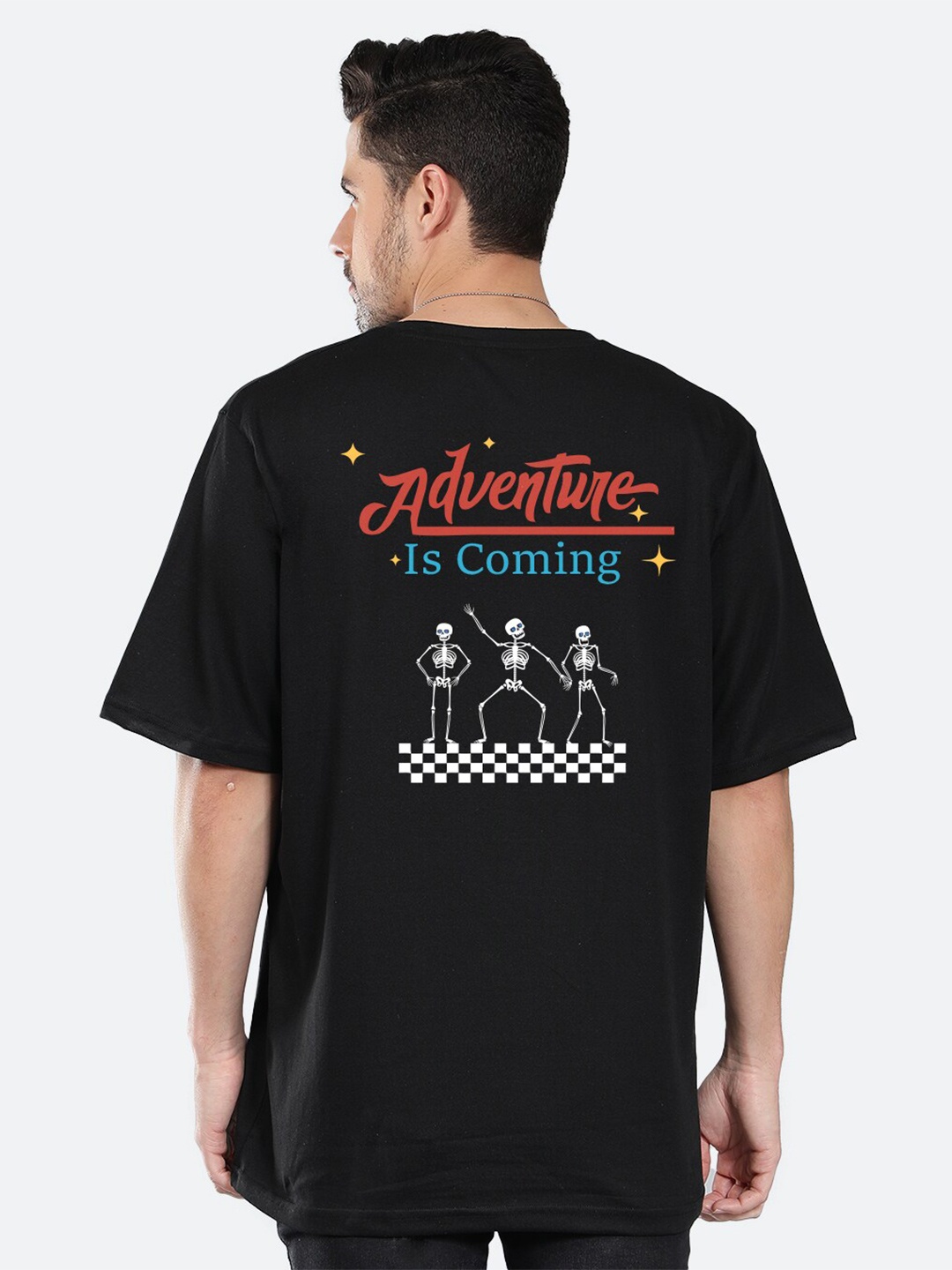 

Mad Over Print Typography Printed Cotton Loose T-shirt, Black