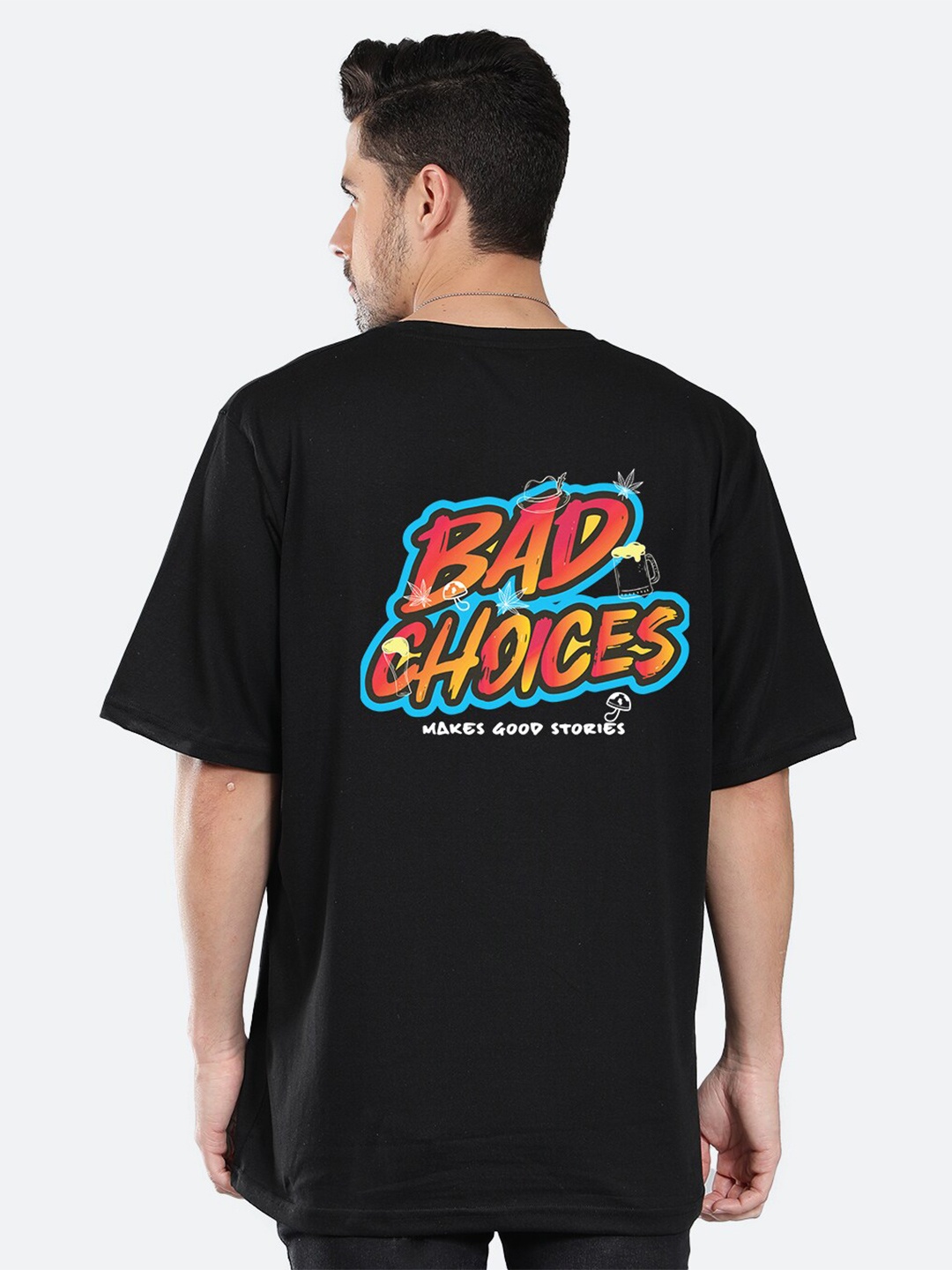 

Mad Over Print Typography Printed Cotton Oversized T-shirt, Black
