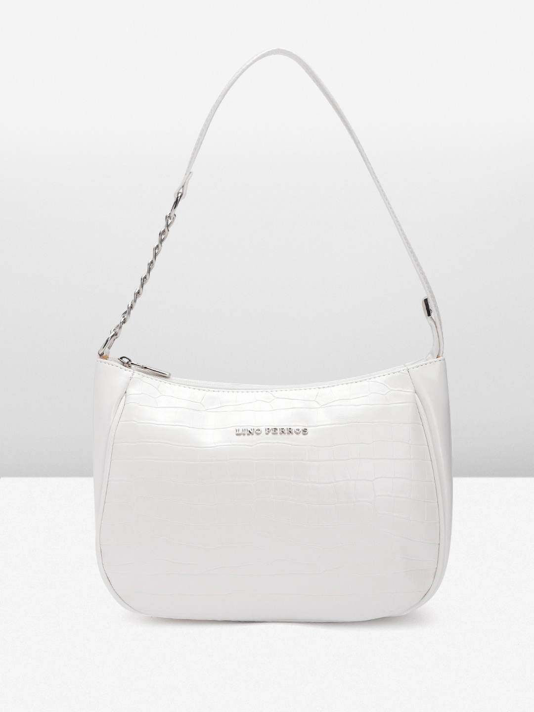 

Lino Perros Women Croc Textured Structured Shoulder Bag, White