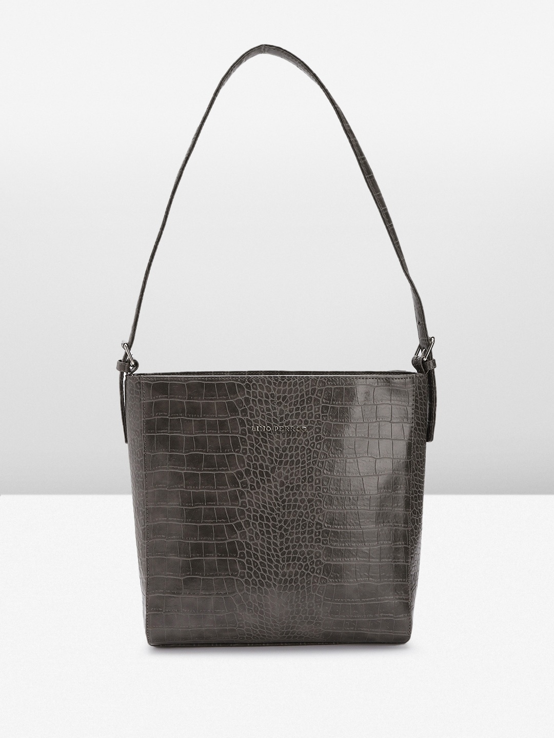 

Lino Perros Croc Textured Structured Shoulder Bag, Charcoal
