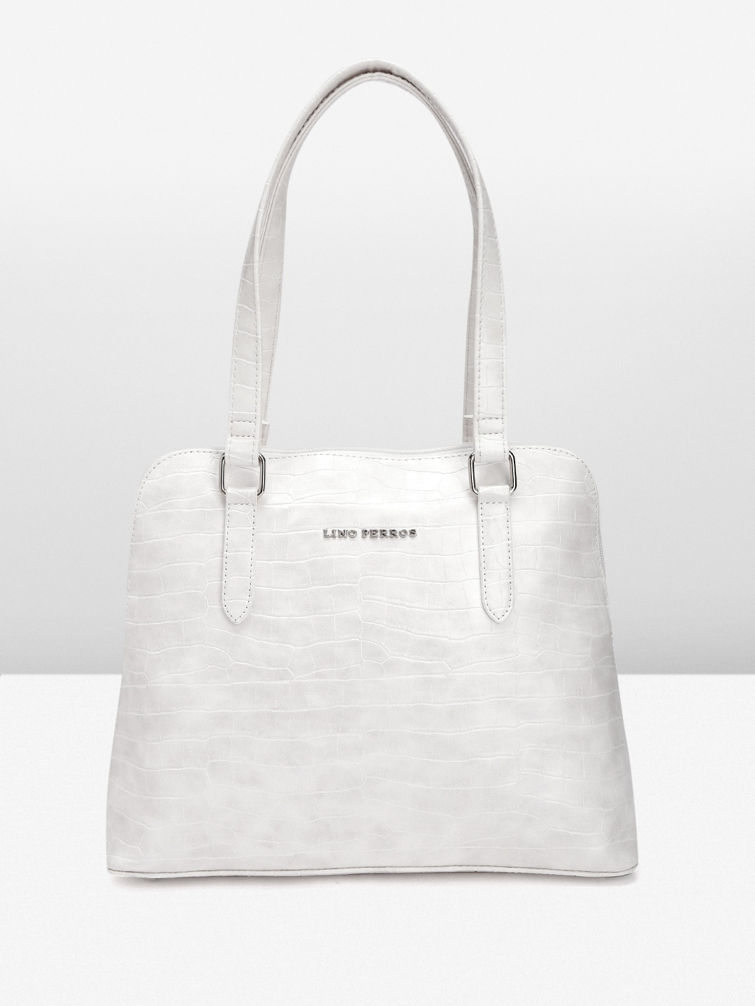 

Lino Perros Croc Textured Structured Shoulder Bag, White