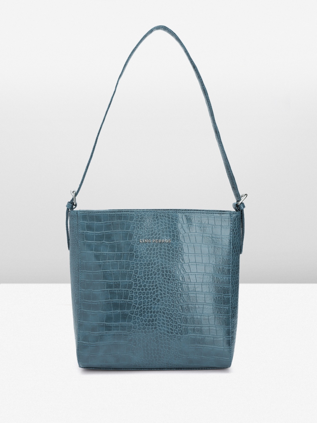 

Lino Perros Croc Textured Structured Shoulder Bag, Teal